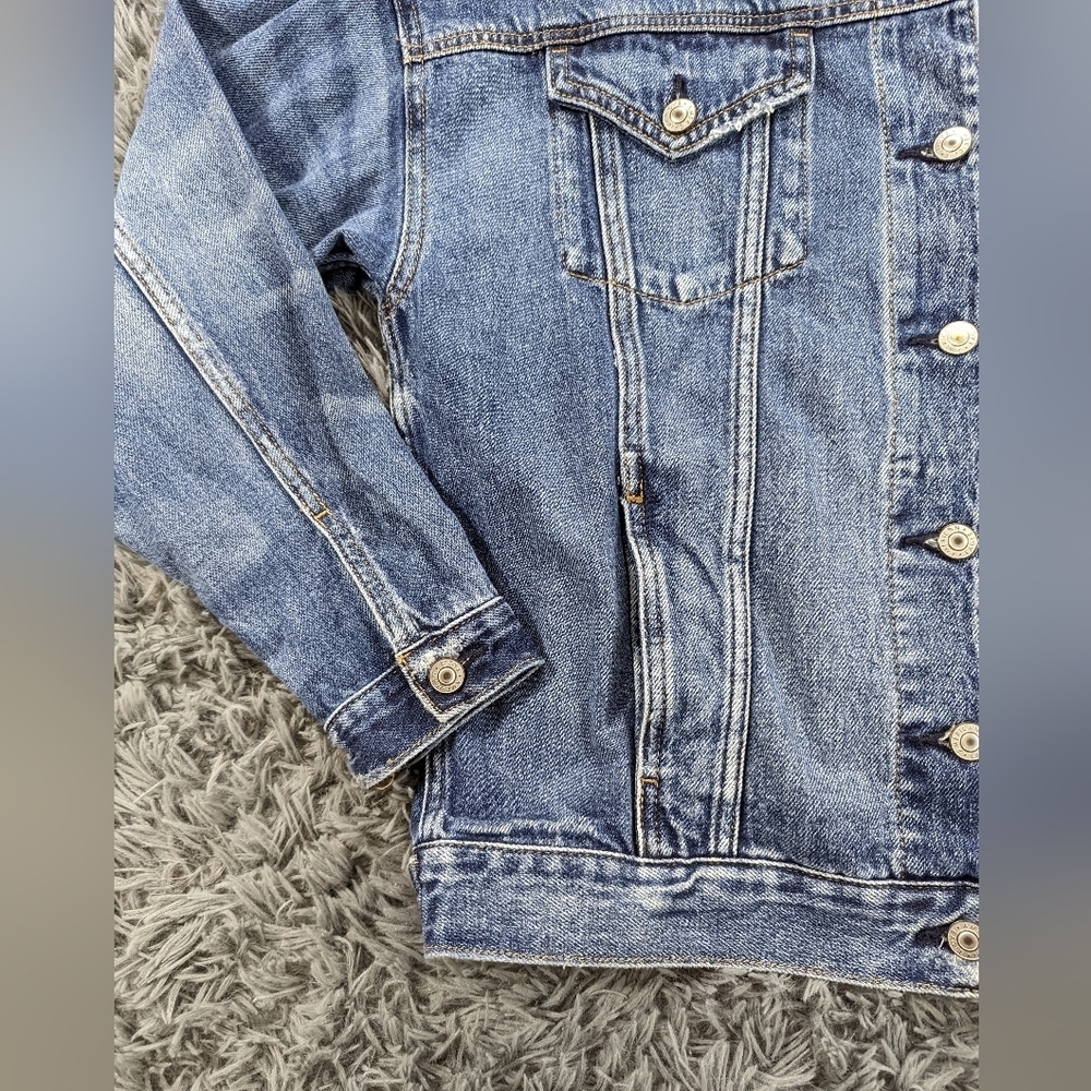 𝅺AMERICAN Eagle Women's Jean Jacket 100% Cotton Dark Wash Small - Picture 3 of 7
